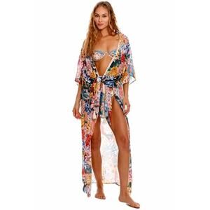 Agua Bendita Cover up Dara Blush Floral Long Kimono Style One Size NWT